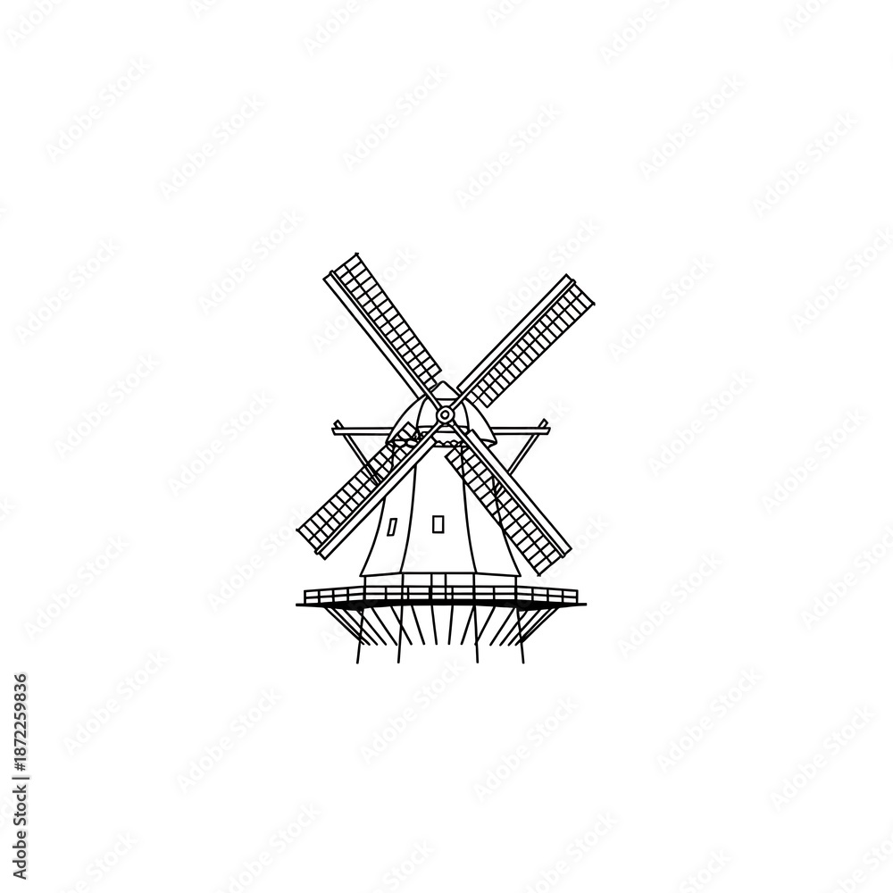 Obraz premium Traditional Windmill Outline Icon for Rustic, Agricultural, and Energy Designs