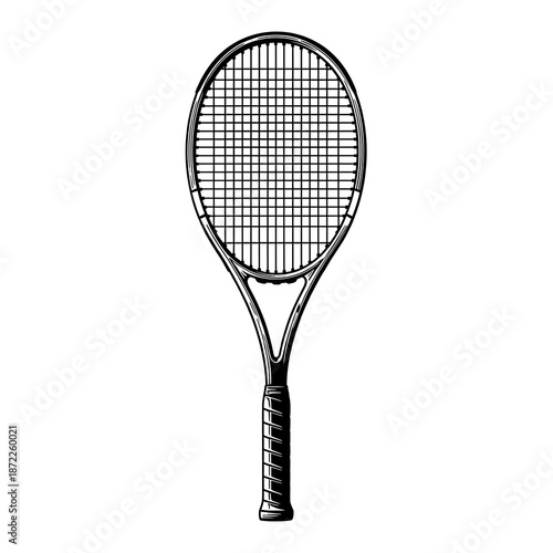 Vintage Tennis Racket Outline - Sports Equipment Line Art Illustration