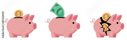 piggy bank money icon set