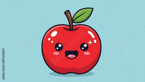 Cute cartoon apple with smiling face.