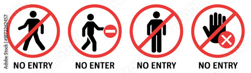 no entry pedestrian ban icon set