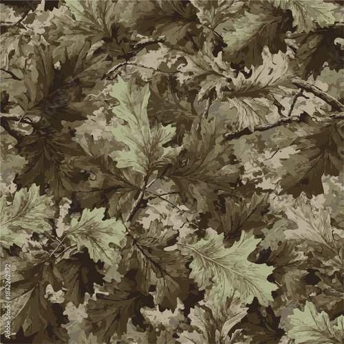 Tree leaves forest camouflage seamless pattern design pattern for hunting and military uniform. Hunting camouflage.