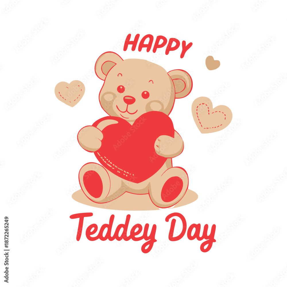 Obraz premium Cute Teddy Bear Holding A Heart With Happy Teddy Day