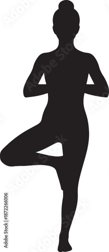 Silhouette of person performing yoga tree pose balance exercise