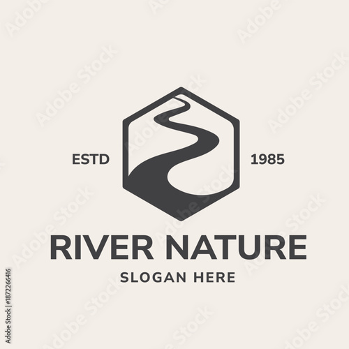 Winding River in Hexagon Nature Logo