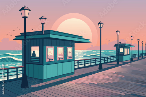 Futuristic Ocean Floating City Boardwalk Realisti