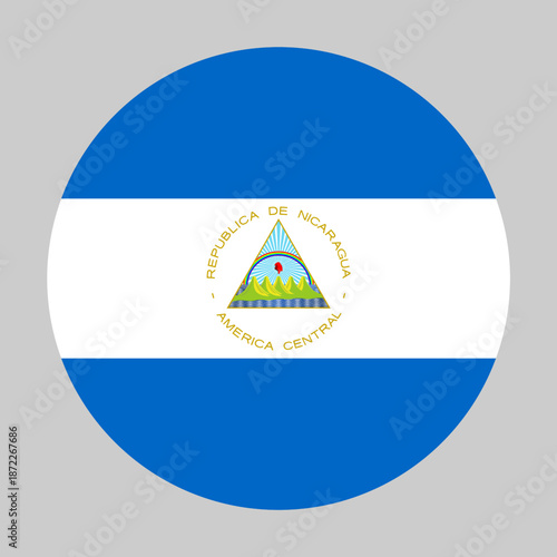 Flag of Nicaragua in circular shape with accurate proportions and official colors