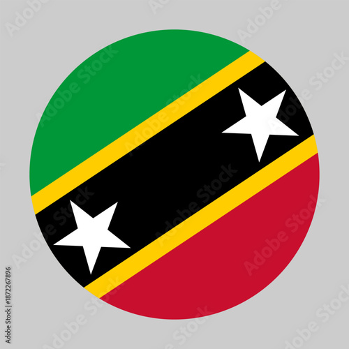 Flag of Saint Kitts and Nevis in circular shape with accurate proportions and official colors