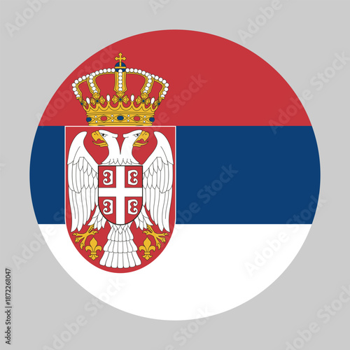 Flag of Serbia in circular shape with accurate proportions and official colors