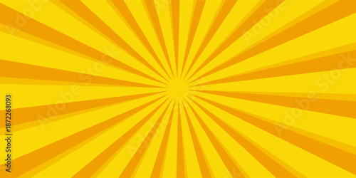 Bright yellow pop art background with comic rays and halftone dots. Sunburst radial lines for sale, retro design, comic book style, explosion, vintage energy theme, or summer banner template.