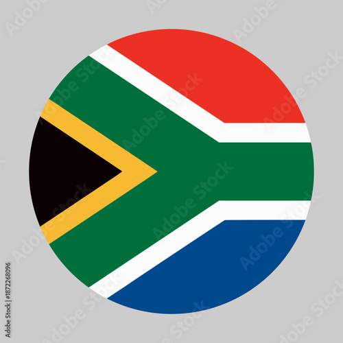 Flag of South Africa in circular shape with accurate proportions and official colors. Representing national identity and patriotism