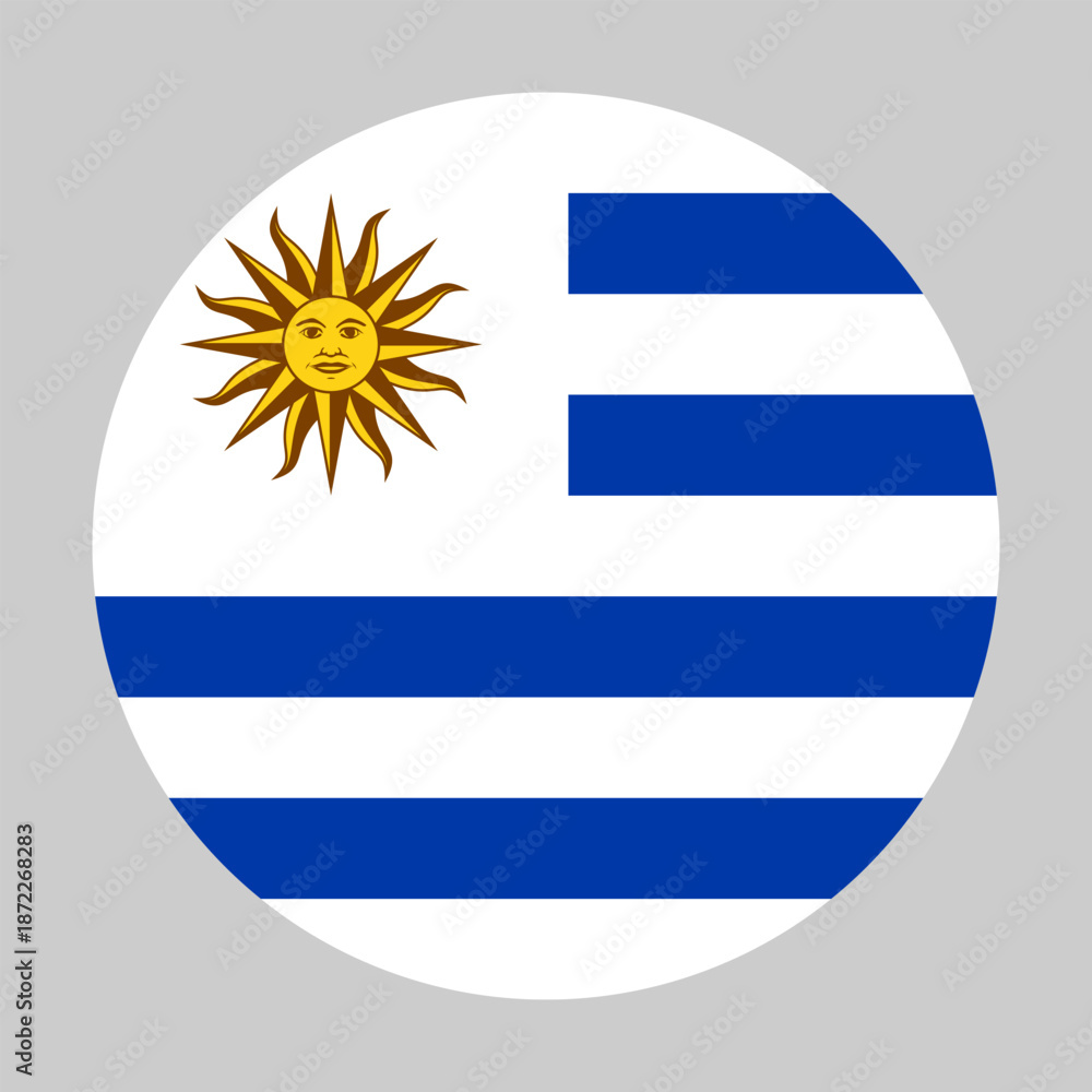 Fototapeta premium Flag of Uruguay in circular shape with accurate proportions and official colors. Representing national identity and patriotism.