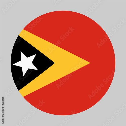 Flag of Timor Leste in circular shape with accurate proportions and official colors. Representing national identity and patriotism