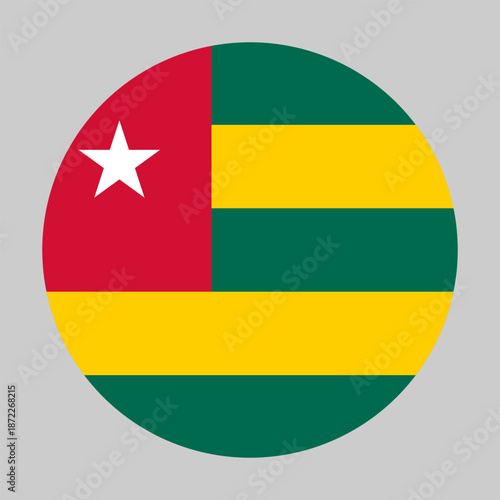 Flag of Togo in circular shape with accurate proportions and official colors. Representing national identity and patriotism
