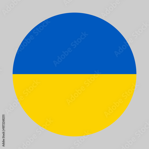 Flag of Ukraine in circular shape with accurate proportions and official colors. Representing national identity and patriotism. Designed for digital editing and high quality printing at any size.