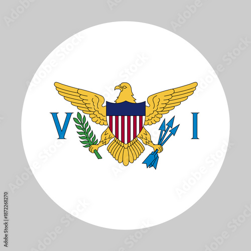 Flag of United States Virgin Islands in circular shape with accurate proportions and official colors. Representing national identity and patriotism