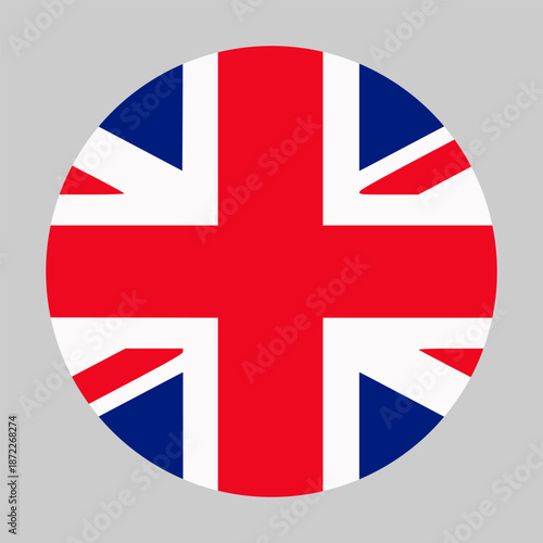 Flag of United Kingdom in circular shape with accurate proportions and official colors. Representing national identity and patriotism.
