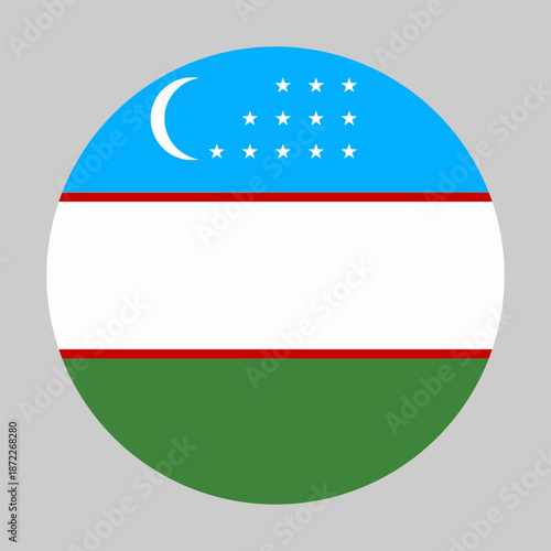 Flag of Uzbekistan in circular shape with accurate proportions and official colors. Representing national identity and patriotism. Designed for digital editing and high quality printing at any size.