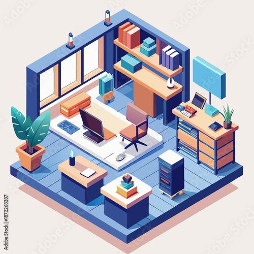 Modern office space with multiple workstations