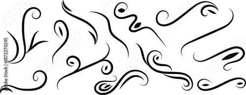 An abstract black and white image featuring intricate swirling patterns and shapes on a plain background