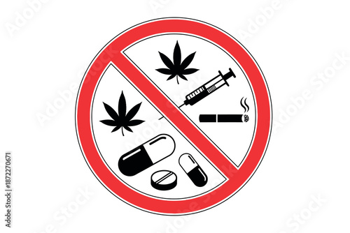 No drugs or narcotics allowed sign with prohibition symbol