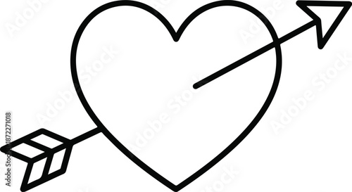Minimal black line art of a classic heart pierced by an arrow.