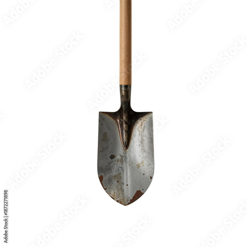 Shovel With Wooden Handle Resting on Concrete Surface in Outdoor Setting Duri...