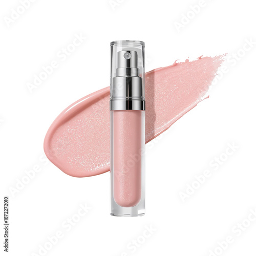 Lip Gloss and Glossy Swatch on White Background Ready for Makeup Application