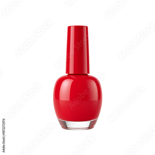 Bright Red Nail Polish Bottle Stands on a Plain Surface Showcasing Its Shiny ...