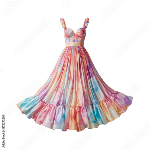 Dress With a Gradient Pattern in Pastel Colors Displayed on a Simple Background