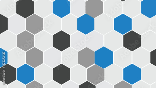 Abstract geometric pattern with blue gray and black hexagons on light background modern honeycomb vector design