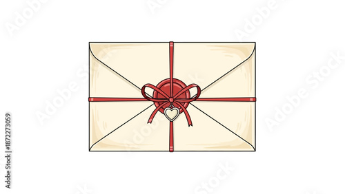 Romantic sealed envelope with red ribbon and heart charm