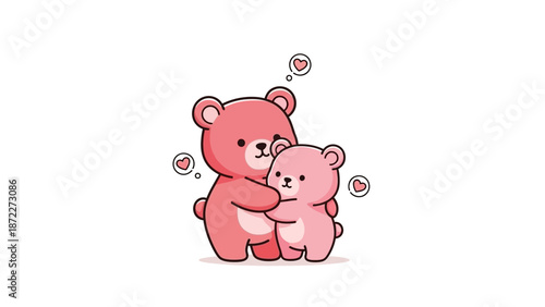 Cute pink bears sharing a warm hug with heart thoughts