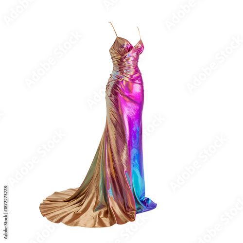 Colorful Gown Displayed on a Stand for Fashion Show or Promotional Event in a...