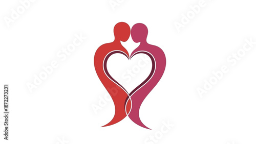 Loving couple embracing in heart shape symbol