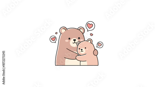 Cute bear hug with heart symbols around