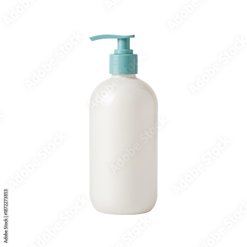 White Bottle With Blue Pump for Liquid Soap or Lotion on Plain Background