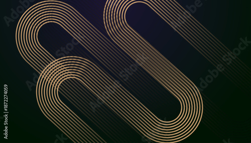 Elegant Gold Curved Line Art Abstract Background. Luxury Golden Wave Line Pattern on Dark Background. Modern Abstract Gold Linear Flow Background.
