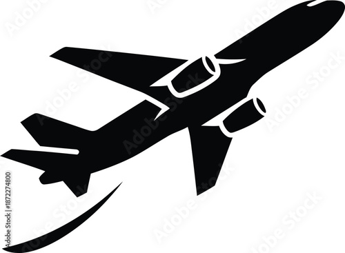 Airplane taking off icon, commercial jet flight vector illustration