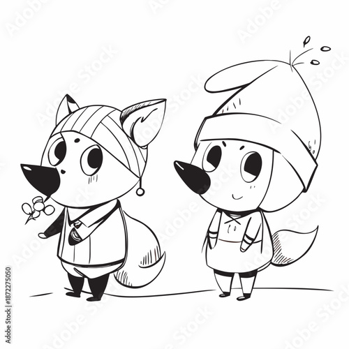 Two anthropomorphic animals engaging in conversation