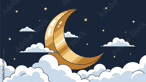 Golden Crescent Moon in the Night Sky