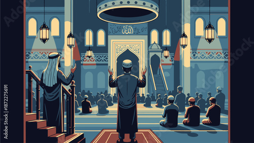 Imam Leading Prayer in Mosque