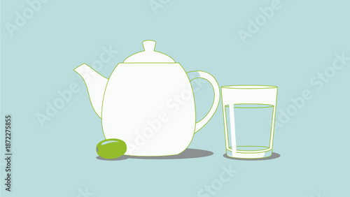 White Teapot and Glass of Water Illustration