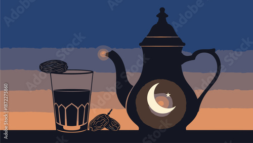 Serene Ramadan Tea Setup with Crescent Moon