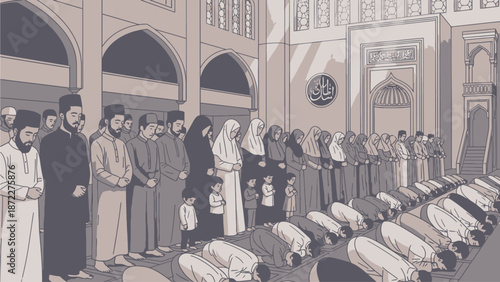 Muslim Men Praying in Mosque
