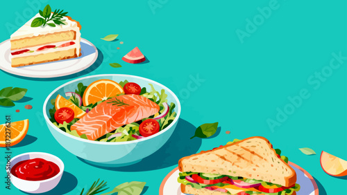 Illustration of assorted food items