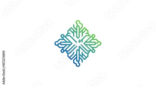 Abstract Digital Snowflake Symbol Blue Green Gradient Isolated White Background
