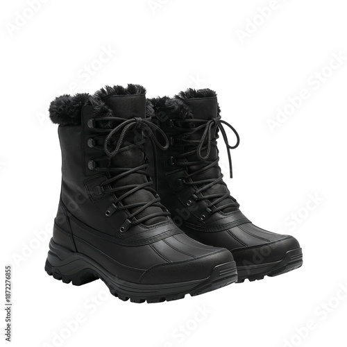 Black Winter Boots With Fur Trim for Outdoor Activities in Cold Weather