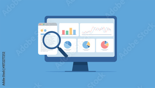Data Analytics Dashboard Illustration with Charts, Reports and Search Analysis