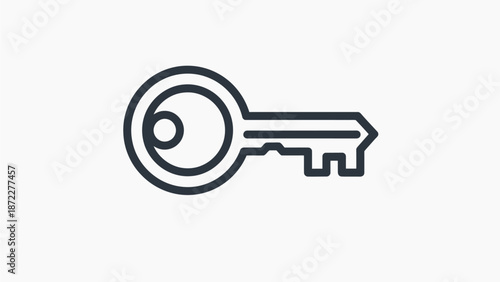 Simple Line Art Key Icon on White Background